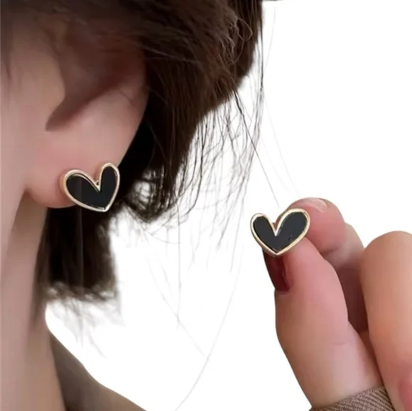 Blue Heart Shaped Stud Earrings - Blue and Gold - Picture 6 of 6